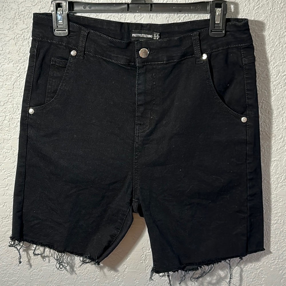 PrettyLittleThing black cut off raw hem bermuda style shorts